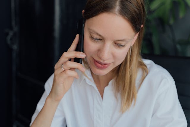 person talking on a phone call